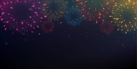 Bright Colorful Fireworks on night backgroundのイラスト素材