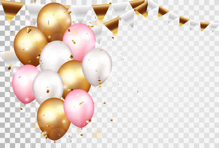 Vector Illustration of Celebration banner with gold confetti and balloonsのイラスト素材