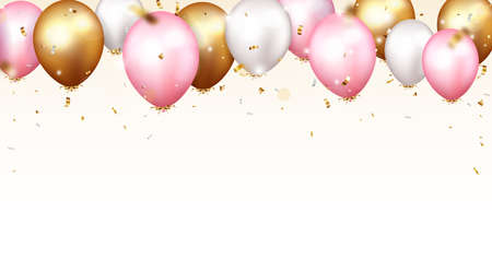 Vector Illustration of Celebration banner with gold confetti and balloonsのイラスト素材
