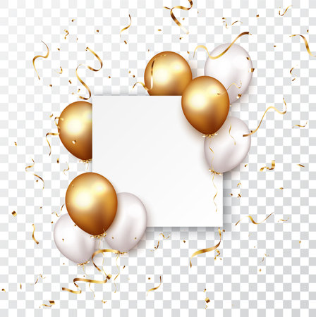 Celebration banner with gold confetti and balloonsのイラスト素材