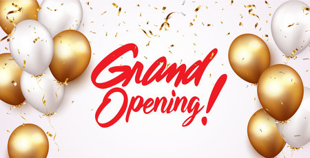 Grand opening ceremony with red balloon, gold and confettiのイラスト素材