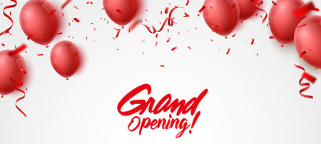 Grand opening ceremony with red balloon, gold and confettiのイラスト素材