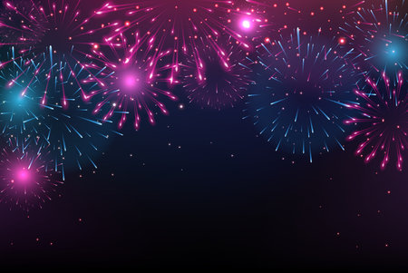Bright Colorful Fireworks on night backgroundのイラスト素材