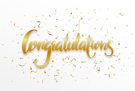Congratulations sign letters banner with gold confettiのイラスト素材