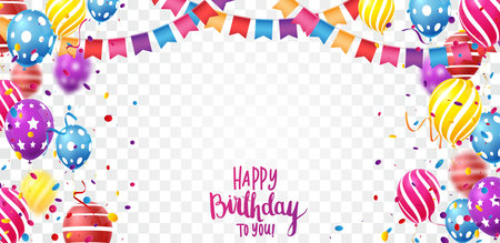 Happy Birthday celebration banner with bunting flags and confettiのイラスト素材