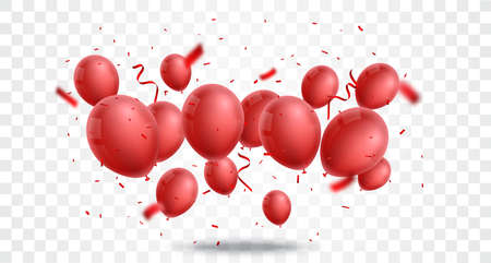 Vector Illustration of Celebration banner with red balloon and confettiのイラスト素材