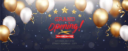Vector Illustration of Grand opening card design with gold ribbon and confettiのイラスト素材