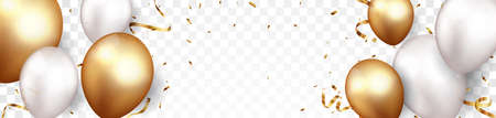 Vector Illustration of Celebration banner with gold confetti and balloonsのイラスト素材