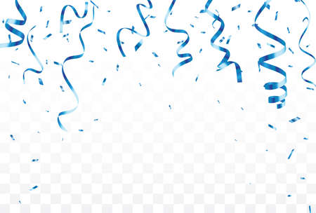 Vector Illustration of Blue confetti and ribbon, isolated on transparent backgroundのイラスト素材