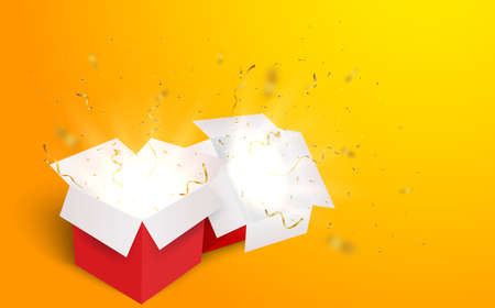 Vector Illustration of Open box with gold confetti , isolated on transparent backgroundのイラスト素材