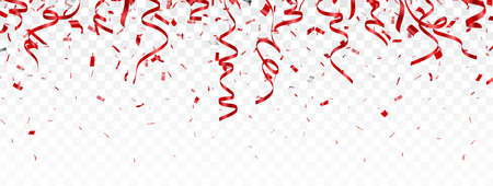 Vector Illustration of Beautiful red confetti banner, isolated on transparent backgroundのイラスト素材