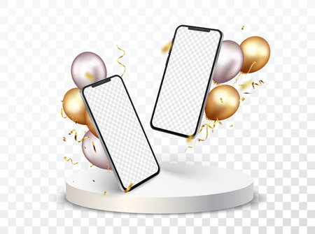 winner podium with Gold confetti celebration on transparent backgroundのイラスト素材