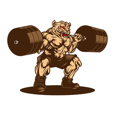 Tiger Weightlifting Gym Sport Hand Drawn Vector Illustrationのイラスト素材