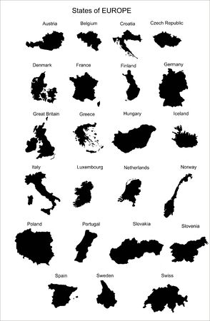 Silhouette maps of European countries.のイラスト素材