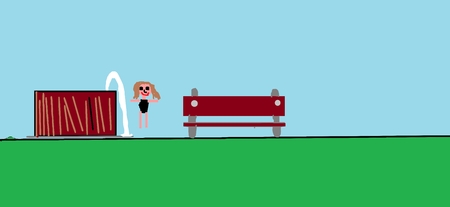 Little girl in summer at the pool (Child's drawing ).の写真素材