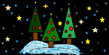 Christmas tree and gifts (child's drawing on the computer)のイラスト素材