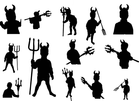 Set of silhouette devil (isolated over white background).のイラスト素材