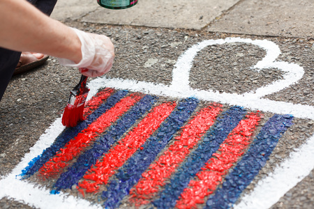 painting playground. Creating attraction in the playground. Handmade.の写真素材