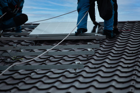 Installation of photovoltaic panels. Construction of the photovoltaic power plant of the family...