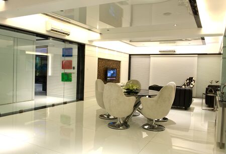 Modern Apartment Interior Living room Design with beautiful wall, mix wooden furniture and TV - Imageの写真素材