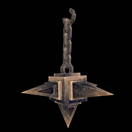 3D render-vintage Flail mace cube and chain weapon isolated on blackの写真素材