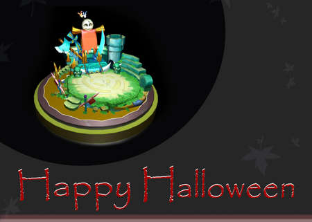 halloween background card with spooky character and text with copy space, celebration of Halloween Day.の写真素材