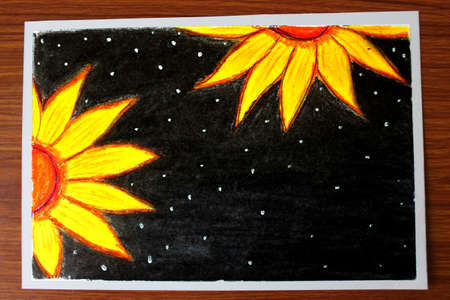 Yellow Flower Abstract Art Background, Flower Scenery greeting drawing.の写真素材