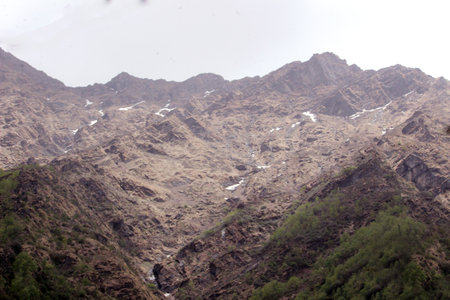 Beautiful mountain landscape of himalaya, India High Altitude mountain pass, snow mountains in the background, selective focus with blurの写真素材