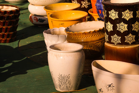 Traditional Indian handmade Items of Earthenware Or Ceramic at a Vendor Stall,decorative Sculpture...