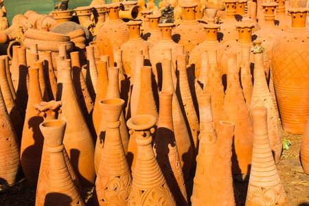 Traditional Indian handmade Items of Earthenware Or Ceramic at a Vendor Stall,decorative Sculpture...