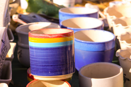 Traditional handmade Items of Earthenware Or Ceramic at a Vendor Stall,decorative Sculpture Made...