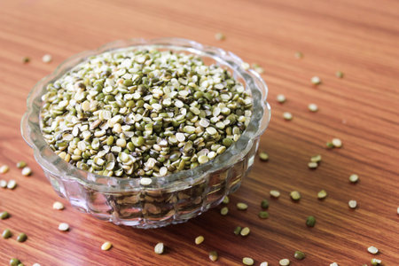 Split Mung Bean Lentils Also Know as Mungbean, Mung Gram, Vigna Radiata, Green Gram, Golden Gram...
