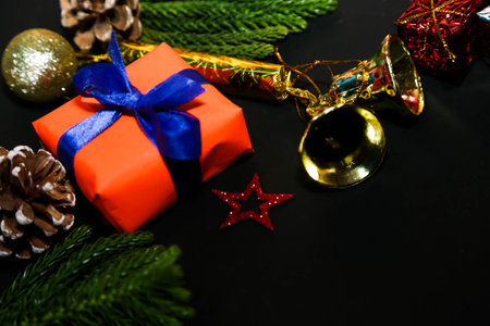 Deluxe holiday wishes concept. luxurious gift packages,Christmas and New Year background on black....