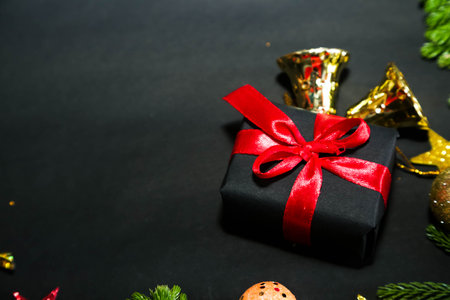 Deluxe holiday wishes concept. luxurious gift packages,Christmas and New Year background on black....