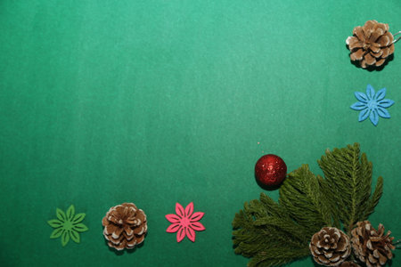 Season's greetings scene. gift boxes tied with bows, Christmas decorations, balls, rustic star,...