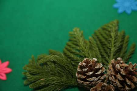 Season's greetings scene. gift boxes tied with bows, Christmas decorations, balls, rustic star,...