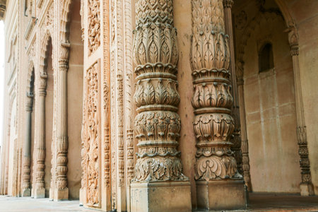 ancient Indian temple arches fragment,The sacred building carved from stone, Ancient rock curved...