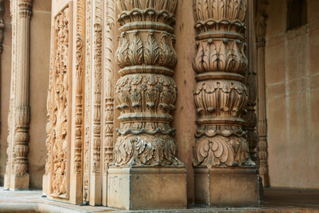 ancient Indian temple arches fragment,The sacred building carved from stone, Ancient rock curved...