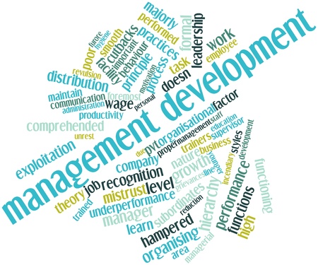 Abstract word cloud for Management development with related tags and termsの写真素材