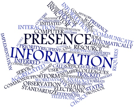 Abstract word cloud for Presence information with related tags and termsの写真素材