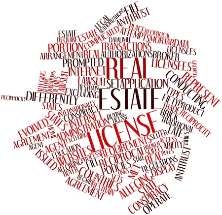 Abstract word cloud for Real estate license with related tags and termsの写真素材