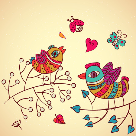 Vector card birds on branch love conceptのイラスト素材