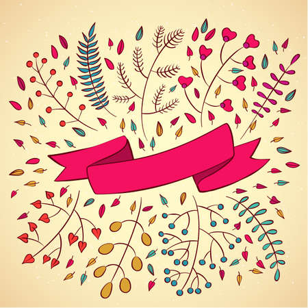 set of  branches and ribbons in modern style design templateのイラスト素材