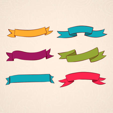 vector set of hand-drawn ribbons vintage style for designのイラスト素材