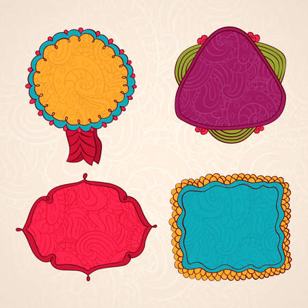 Set of retro labels, ribbons and cards for vintage design, old paper texturesのイラスト素材