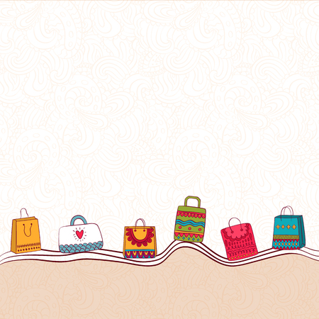 Set of Colorful Empty Shopping Bags Isolated in White.のイラスト素材