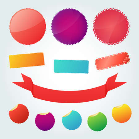 Set of retro labels, ribbons and cards for vintage design, old paper texturesのイラスト素材