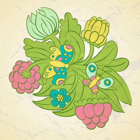 Floral Frame Collection. Set of cute retro flowers arranged un a shape of the wreath perfect for wedding invitations and birthday cardsのイラスト素材