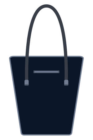 The dark blue women's shopping bag with gray handle and pocketのイラスト素材