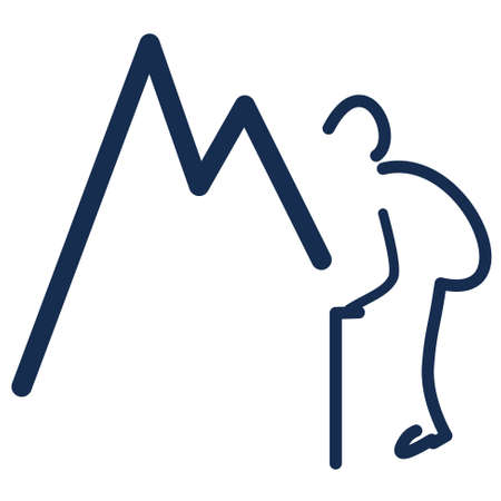 Icon of hiker with walking stick on mountainsのイラスト素材